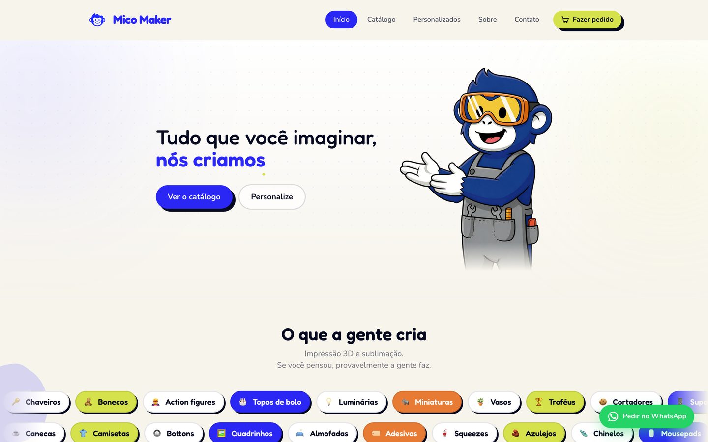 Site da Mico Maker feito pela Pipa